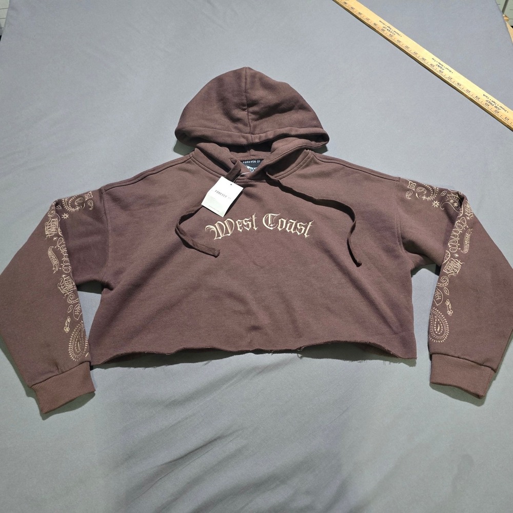 new Forever 21 Hot Wheels Hoodie Women Small Brown West Coast Cropped Sweatshirt